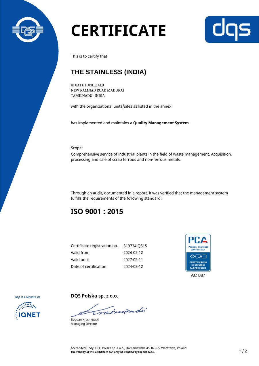ISO 9001:2015 Certificate preview
